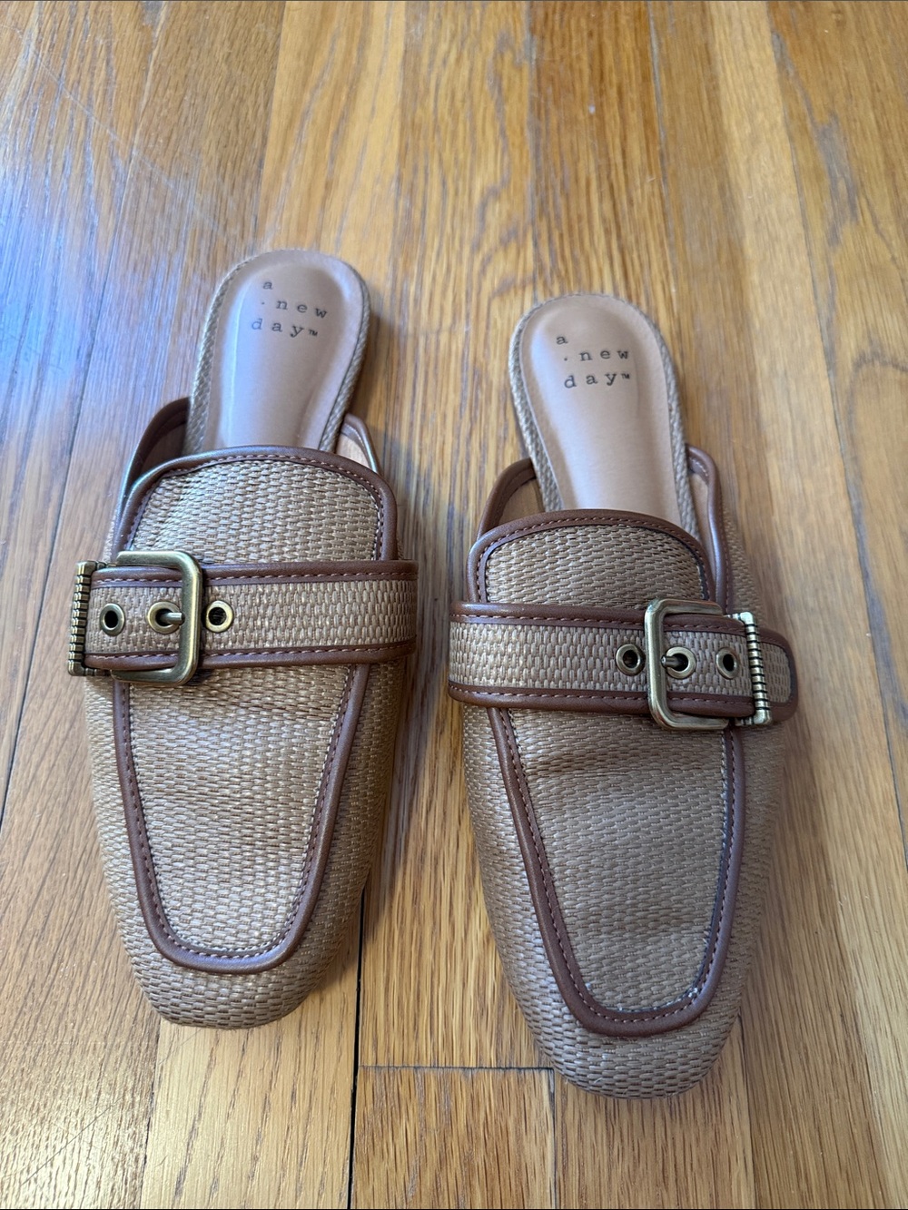 a new day Brown Woven Buckle Slide Mules women’s size 8.5